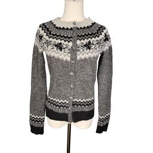 Eddie Bauer Sweater Sz S Lambswool Fair Isle Beaded Cardigan Academia Preppy